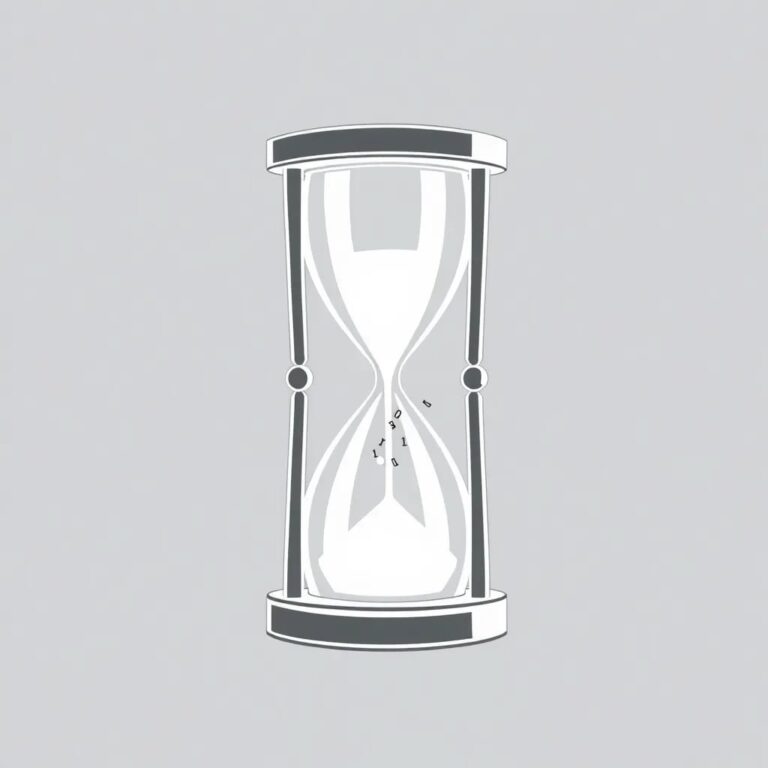 A neon-lit, futuristic hourglass with digital sand particles representing binary code