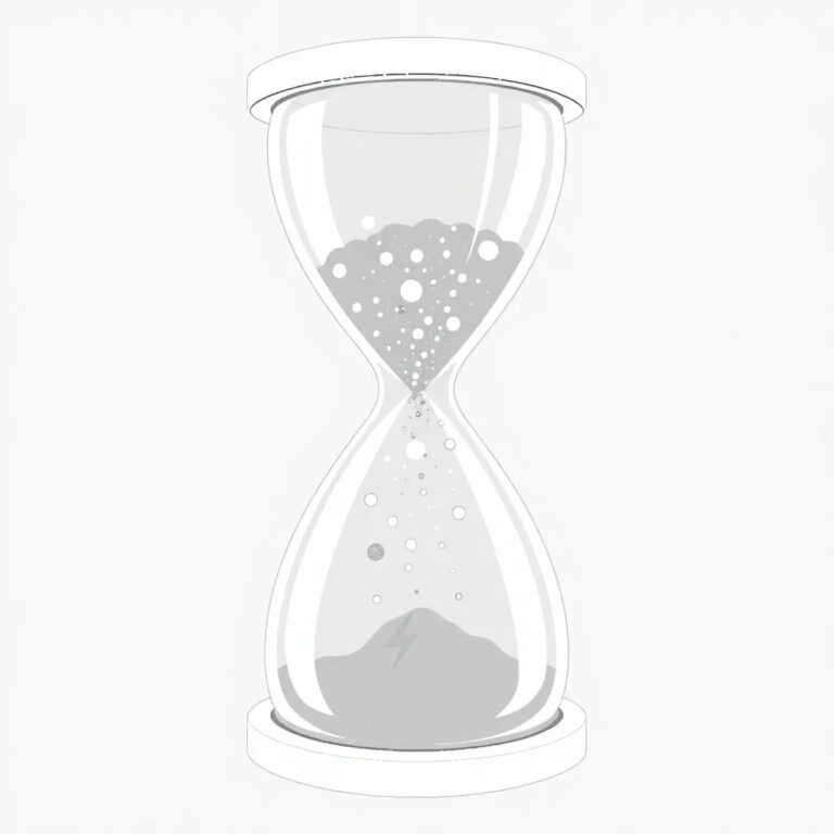 A digital hourglass with shimmering, ever-changing AI algorithms flowing through it