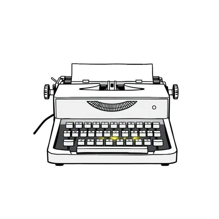 A vintage typewriter with a glowing, futuristic keyboard