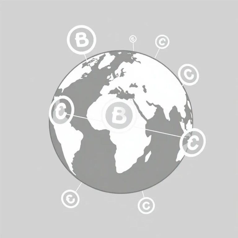 A digital globe with interconnected neural networks pulsating across its surface, displaying shifting borders and copyright symbols that morph and adapt in real-time.