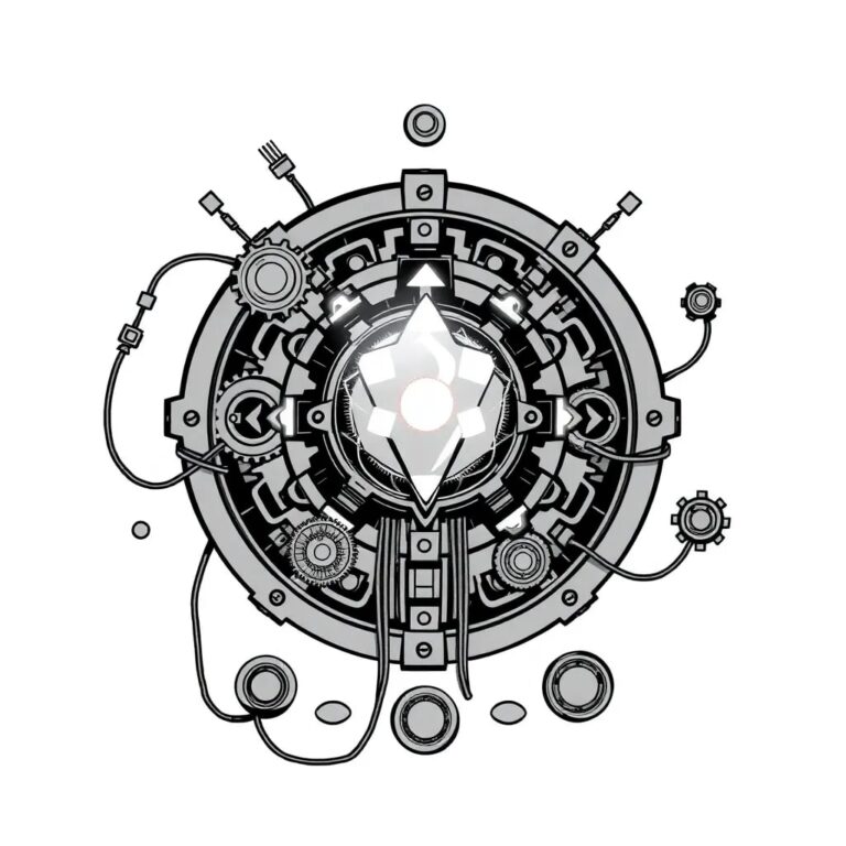 A steampunk-style AI control panel with glowing gears and a central, pulsating crystal that represents the governance core, surrounded by intricate, interconnected wires and dials.