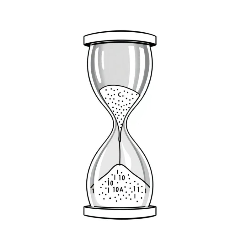 A digital hourglass with sand made of binary code, where the upper bulb represents federal regulations and the lower bulb represents state laws, with the sand flowing between them.