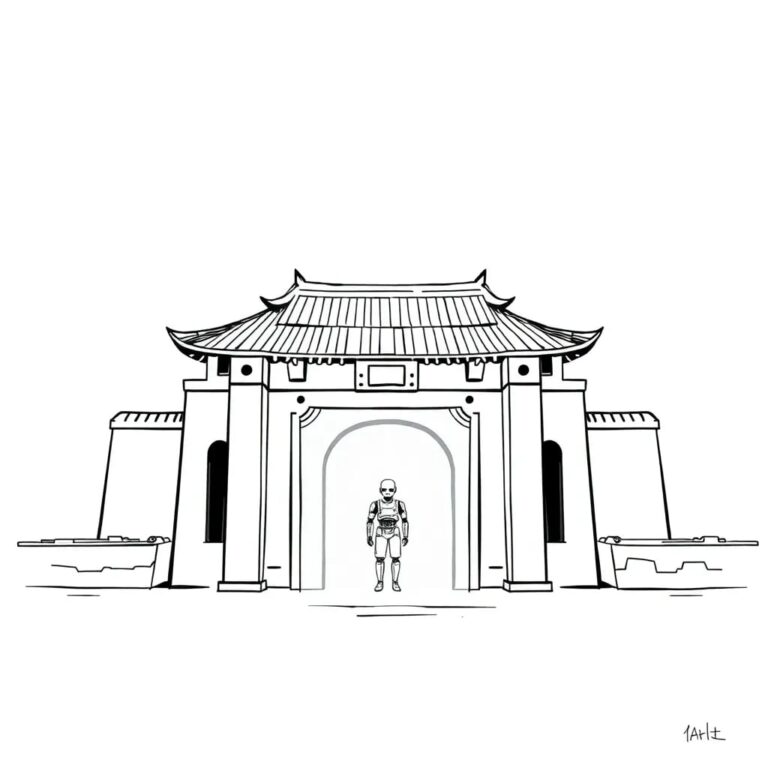 A digital fortress with a glowing AI sentinel at the gate