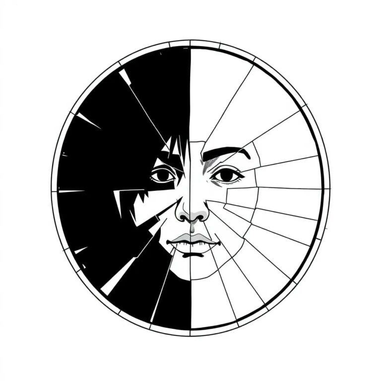 A shattered digital mirror reflecting a distorted, AI-generated face