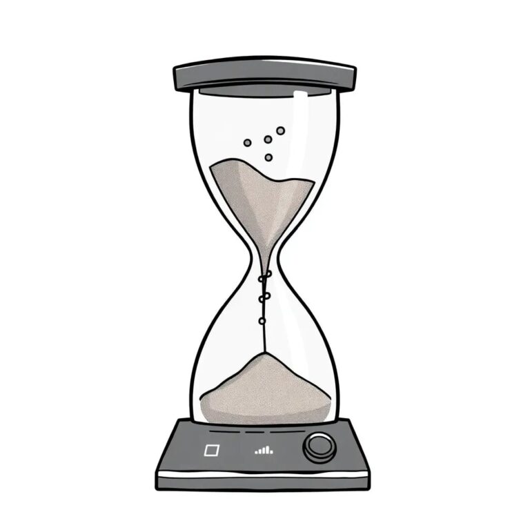 A digital hourglass with shifting, multicolored sand representing data streams, and a control panel with adjustable settings to symbolize governance