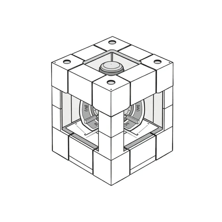 A futuristic, multi-layered puzzle cube with each face representing a different state, and a central AI core that, when activated, aligns all the states into a unified pattern.
