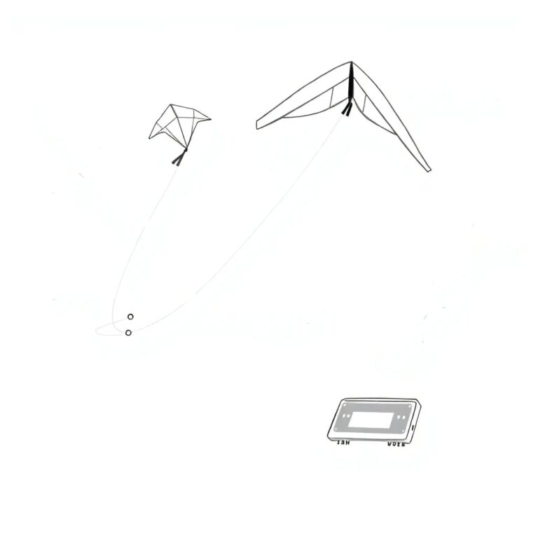 A high-tech, AI-controlled kite soaring through a digital sky, tethered to a sleek, futuristic control console with glowing data streams flowing between them.