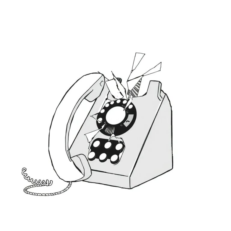 A shattered glass telephone receiver with a digital circuit board emerging from the cracks