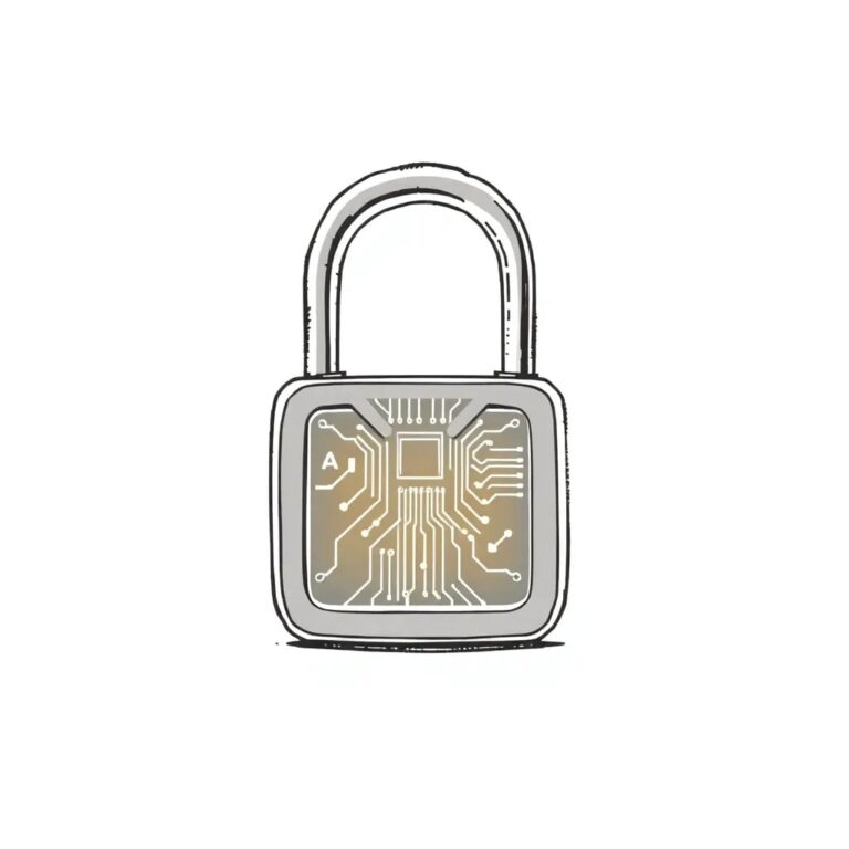 An unbreakable, self-repairing digital padlock with a glowing AI circuit board inside