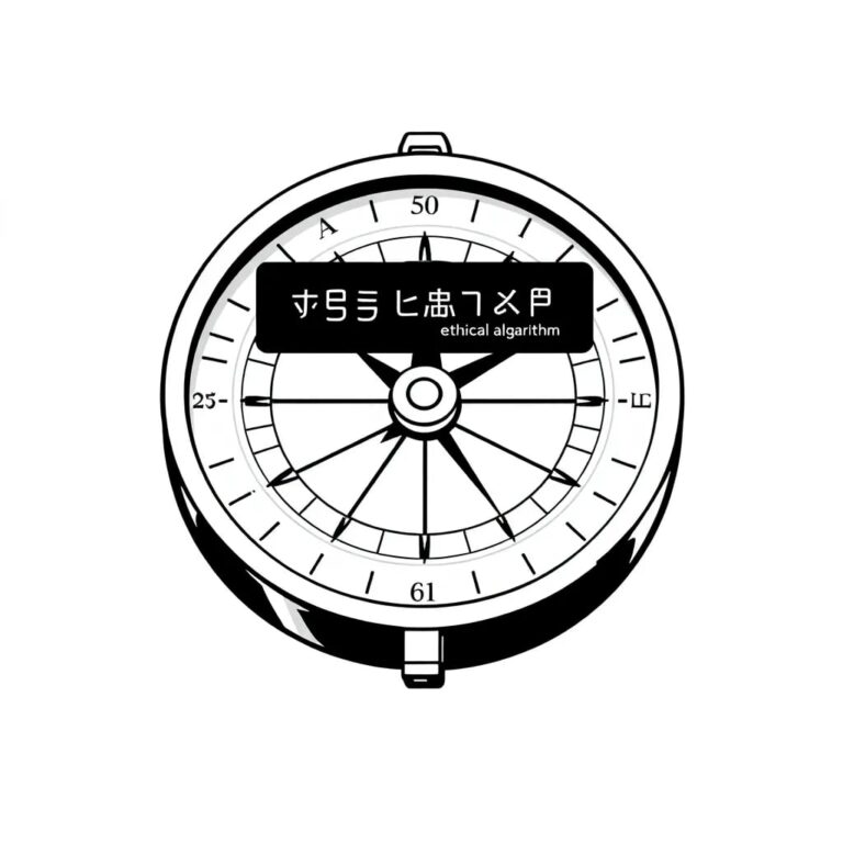 A compass with a digital display that shows a constantly updating ethical algorithm