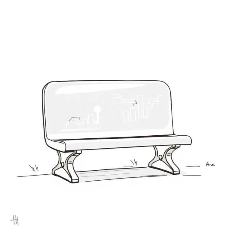 A futuristic, transparent public park bench with integrated AI sensors and holographic displays that adapt to the needs of passersby in real-time.