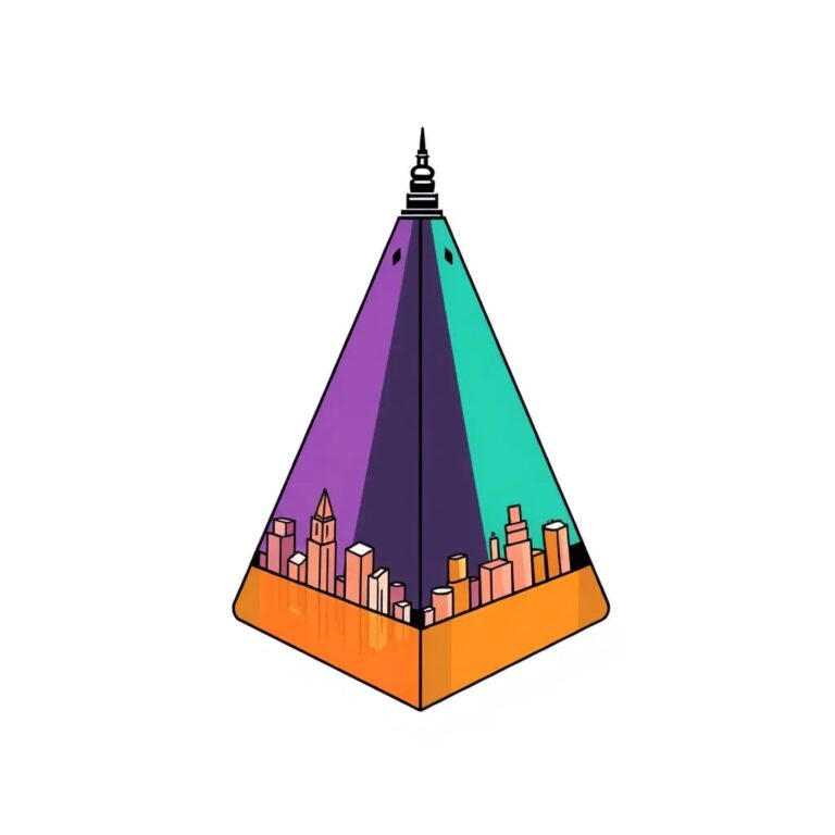 A futuristic, multi-faceted prism that refracts light into a spectrum of colors, each color representing a different aspect of AI regulation, with the prism's base shaped like a city skyline and its top resembling a state capitol dome.