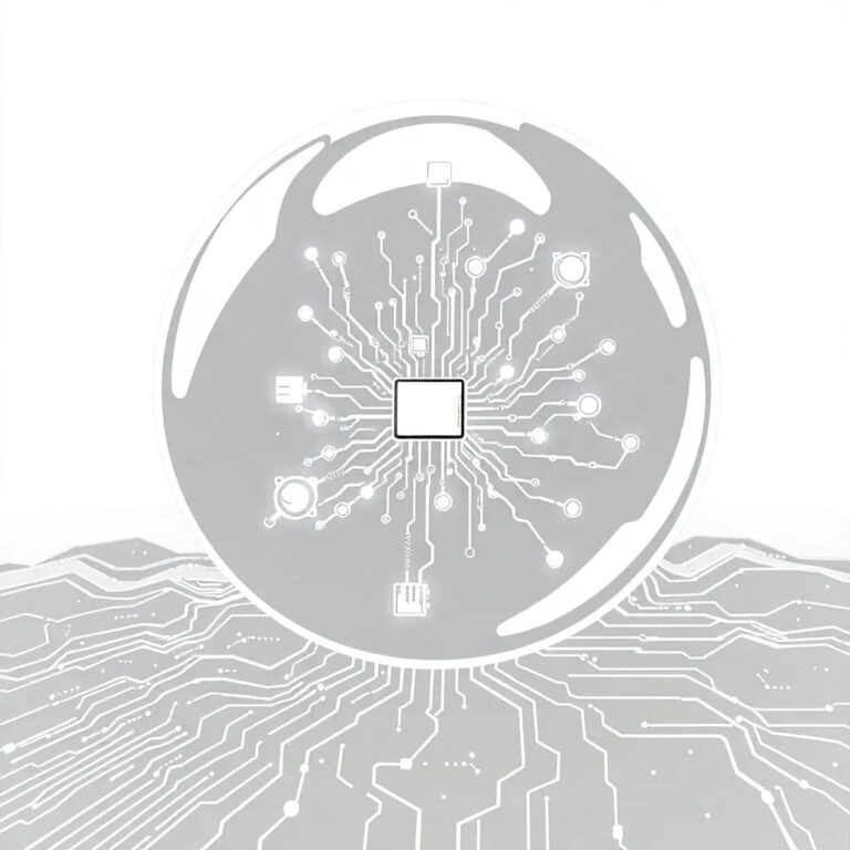 A futuristic, transparent glass globe with intricate circuits and glowing nodes, representing interconnected AI networks, suspended in a dynamic, ever-changing landscape of digital code and data streams.