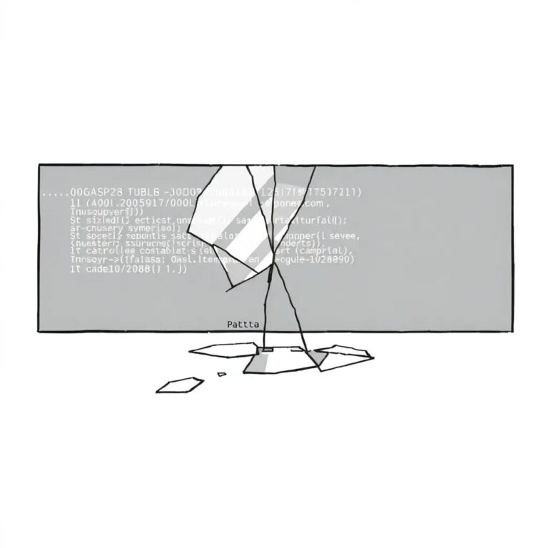 A shattered glass mirror reflecting a digital code