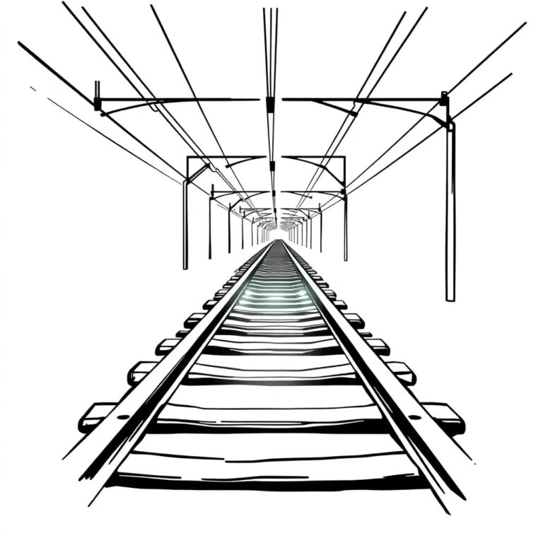 A futuristic, self-repairing railway track that glows with data-driven lights