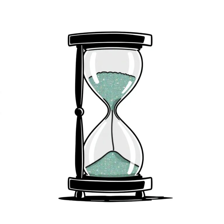 A finely crafted, transparent hourglass filled with shimmering, iridescent sand that changes color as it flows, symbolizing the dynamic and evolving nature of trust in AI systems.