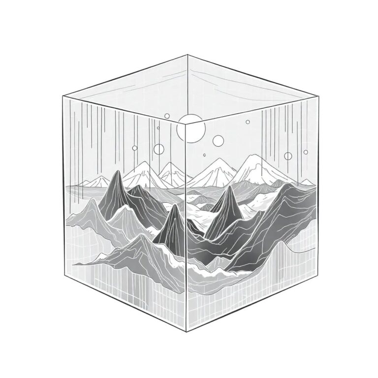 A holographic data cube that morphs and shifts in real-time, displaying ever-changing digital landscapes and AI algorithms at work.