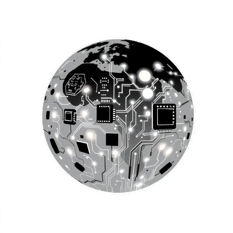 A globe made of interconnected, glowing circuit boards