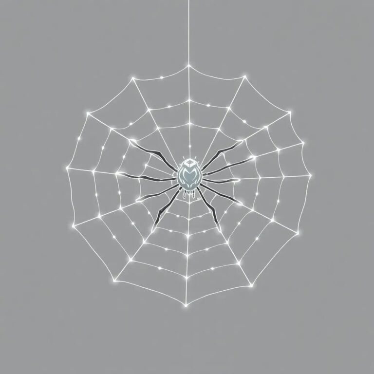 A holographic spiderweb that glows with ever-changing patterns, representing the intricate and dynamic interactions between AI systems and human behaviors.