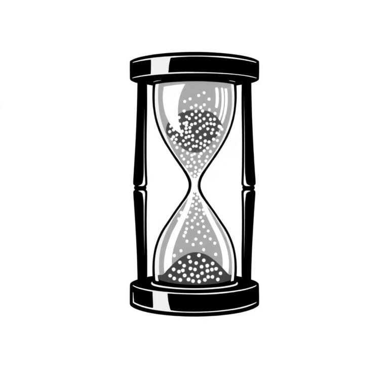 A digital hourglass filled with glowing, ever-changing data pixels
