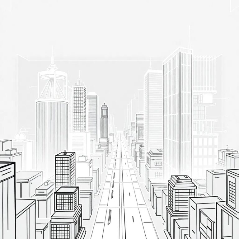 A futuristic, holographic blueprint of a cityscape, where buildings morph and adapt in real-time, symbolizing the dynamic and evolving nature of AI policy.