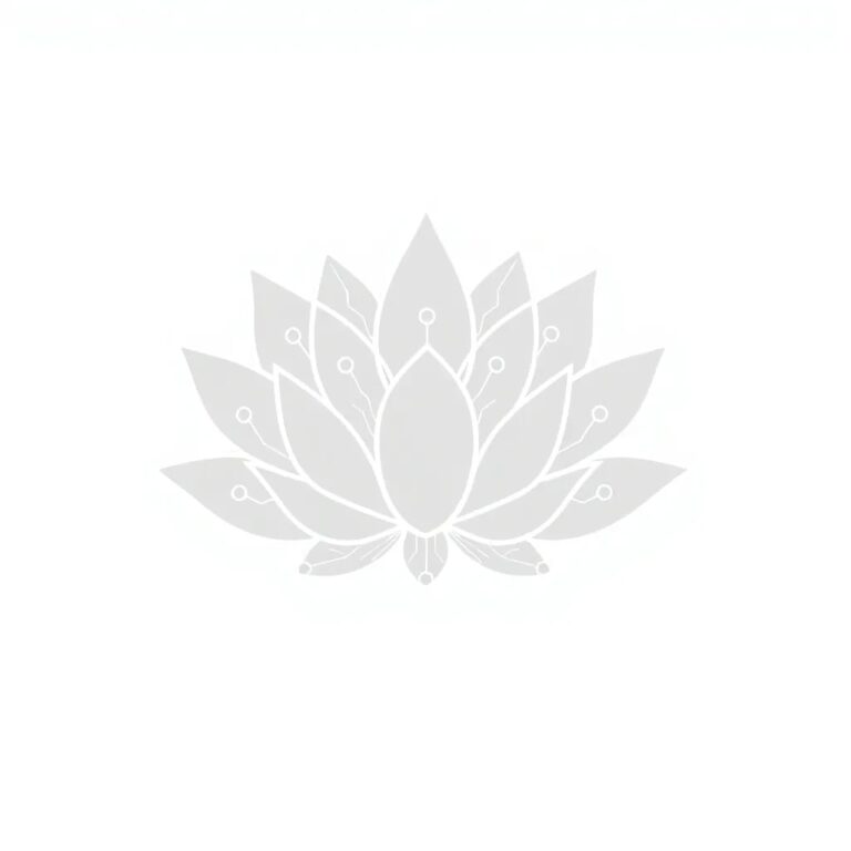 A vibrant, interconnected web of digital circuits woven into the shape of a lotus flower, with each circuit representing a different stakeholder in India's AI ecosystem.