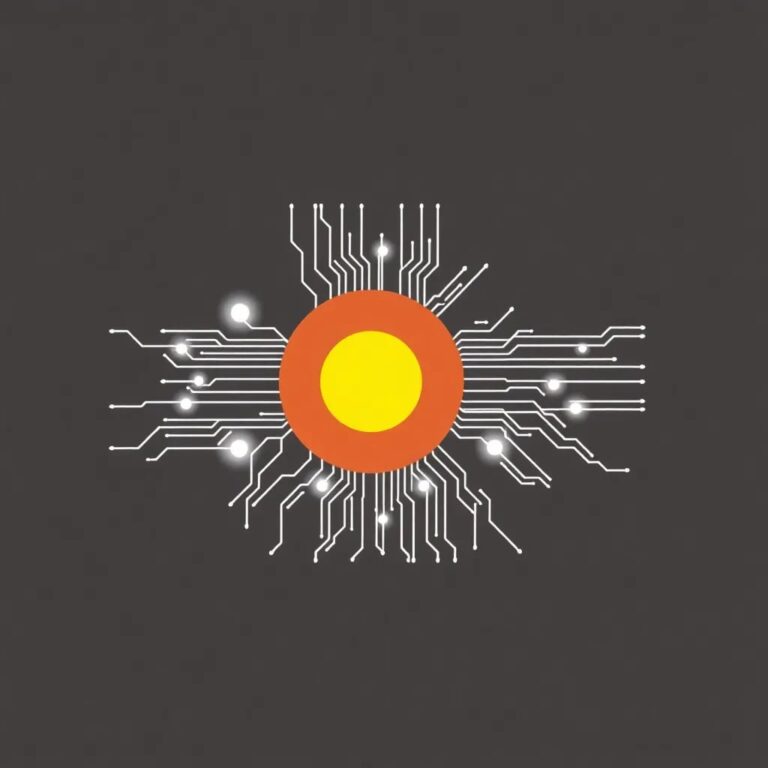 A Colorado state flag with its stars replaced by interconnected, glowing circuit boards