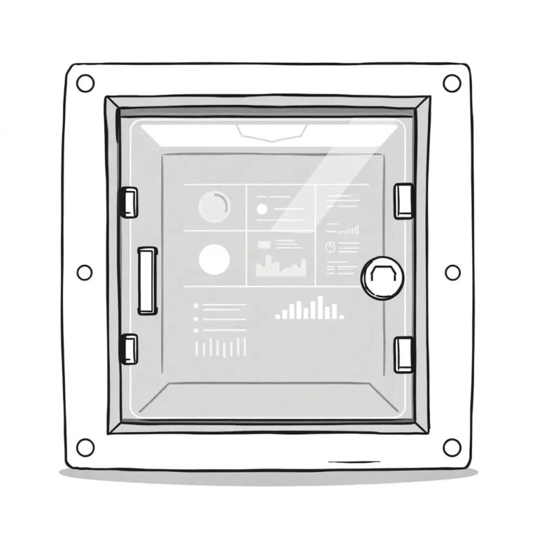 A futuristic, transparent AI-driven bank vault door that seamlessly integrates with a digital regulatory compliance dashboard