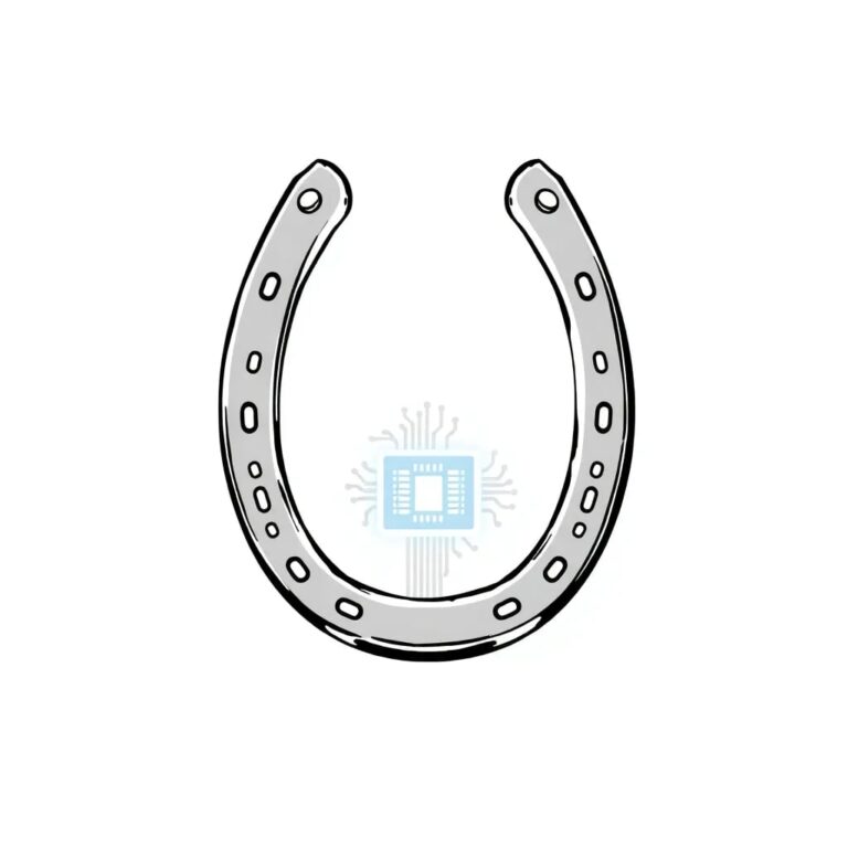 A pair of iron horseshoes with embedded digital circuits and a glowing AI chip