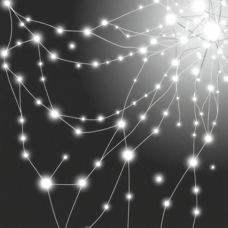 A luminous, intricately woven digital tapestry displaying interconnected nodes that pulse with varying shades of light, representing the ethical decisions and moral pathways in AI development.