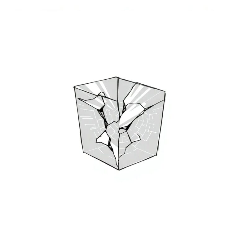 A fractured, semi-transparent glass prism with shifting, digital patterns reflecting through it, symbolizing the fragmented and evolving nature of AI-influenced governance.