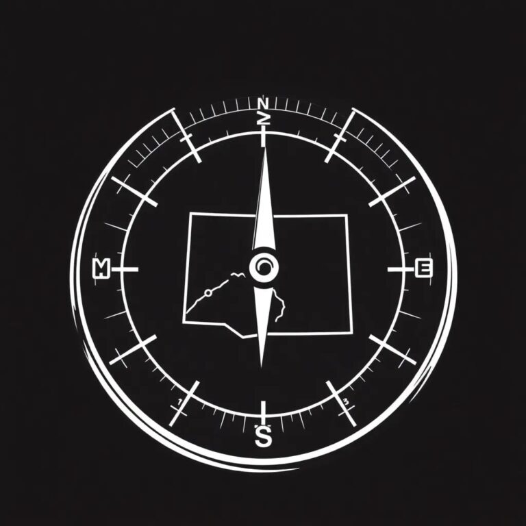 A compass with a digital display instead of a needle, showing a map of Colorado with glowing pathways representing regulatory routes and ethical guidelines.