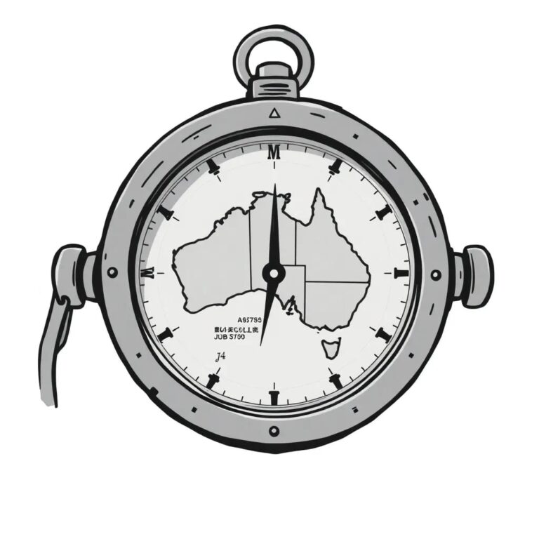 A rusted, vintage compass with a digital display integrated into its face, showing a map of Australia with AI-generated shipping routes and job statistics.