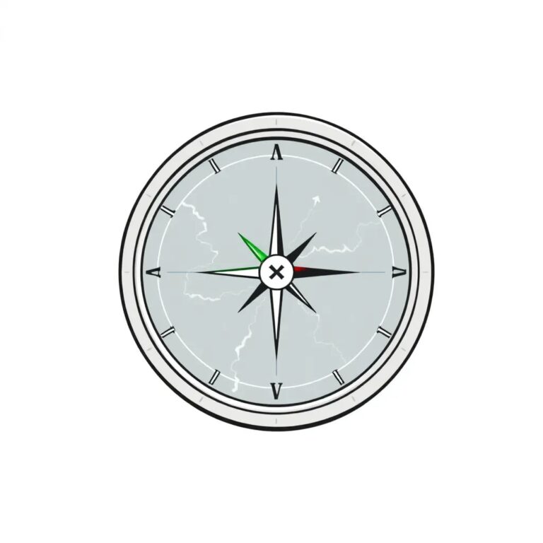 A compass with a digital display that shows a constantly updating map of AI decision pathways, with glowing green lights indicating compliant paths and red lights indicating areas needing governance intervention.