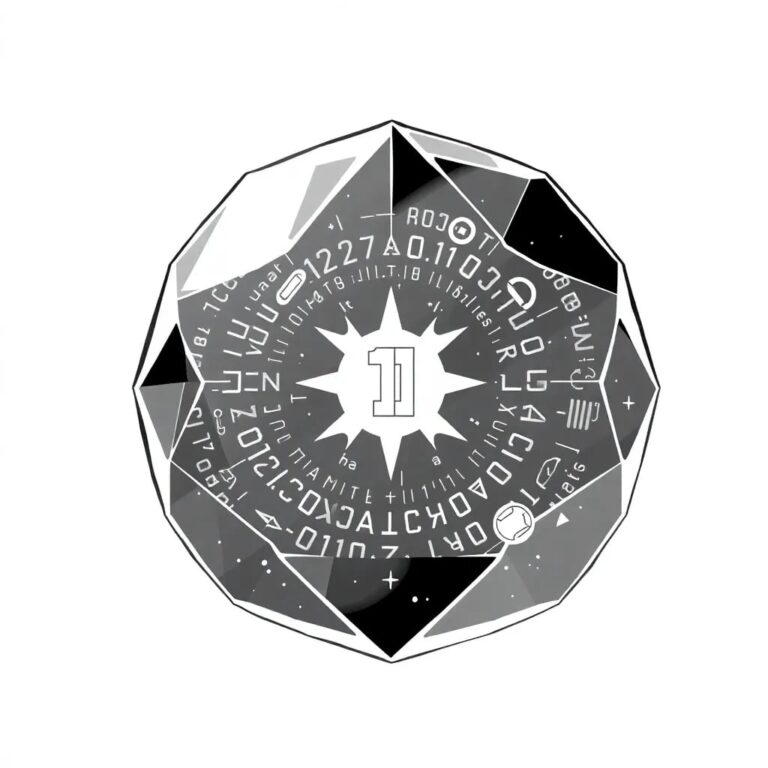 A futuristic, multi-faceted crystal orb displaying dynamic, ever-changing algorithms and regulatory codes