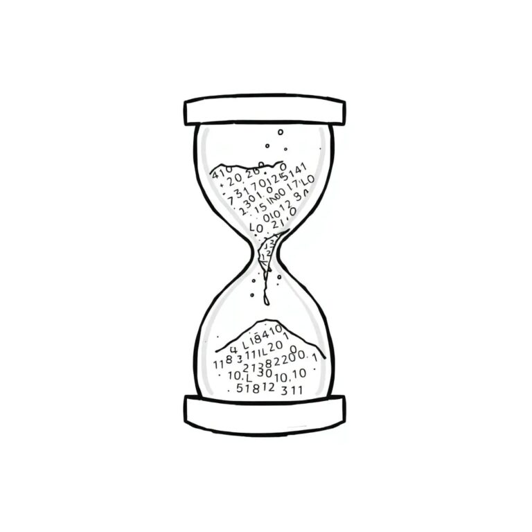 A shattered digital hourglass with binary code sand