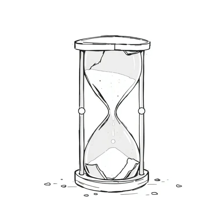 A shattered digital hourglass with glowing sand representing lost childhood moments