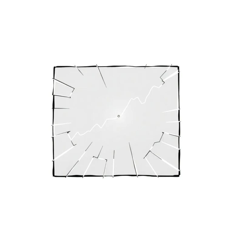 A shattered glass screen displaying a digital graph of exponential growth, with a single, glowing pixel flickering in the center.