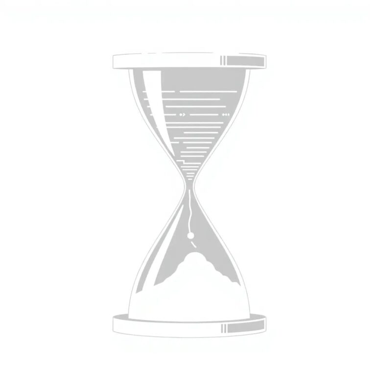 A digital hourglass with flowing lines of code replacing the sand