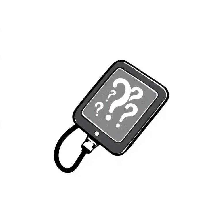 A digital stethoscope with a glowing, pulsating screen displaying a series of question marks