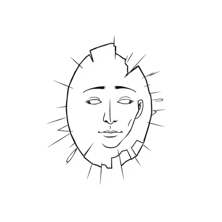 A shattered digital mirror reflecting a morphing AI-generated face