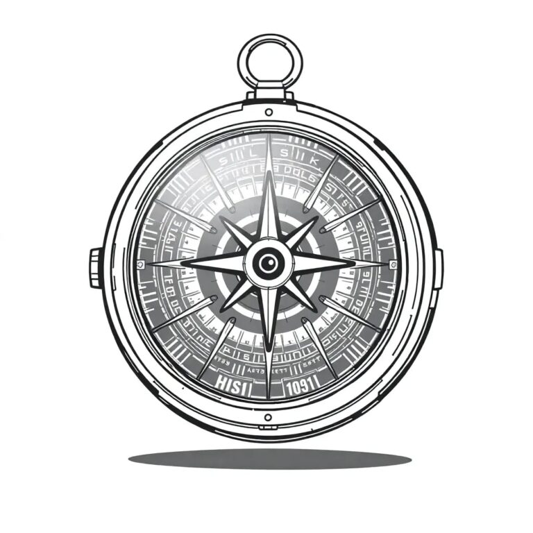 A futuristic, intricately designed compass with AI circuitry and a digital display that shows a constantly updating ethical algorithm.