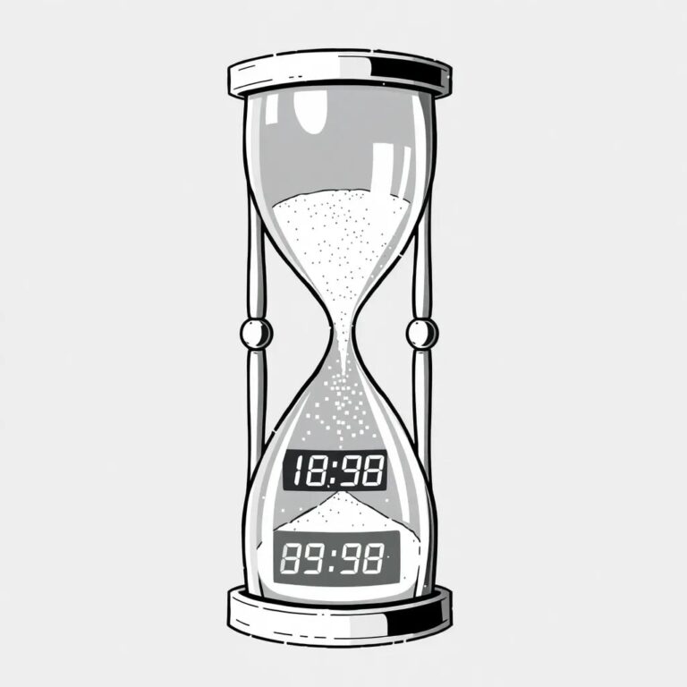 A vintage hourglass with a digital countdown timer embedded in its base, where the sand is replaced with tiny, glowing pixels that represent the remaining days to comment.