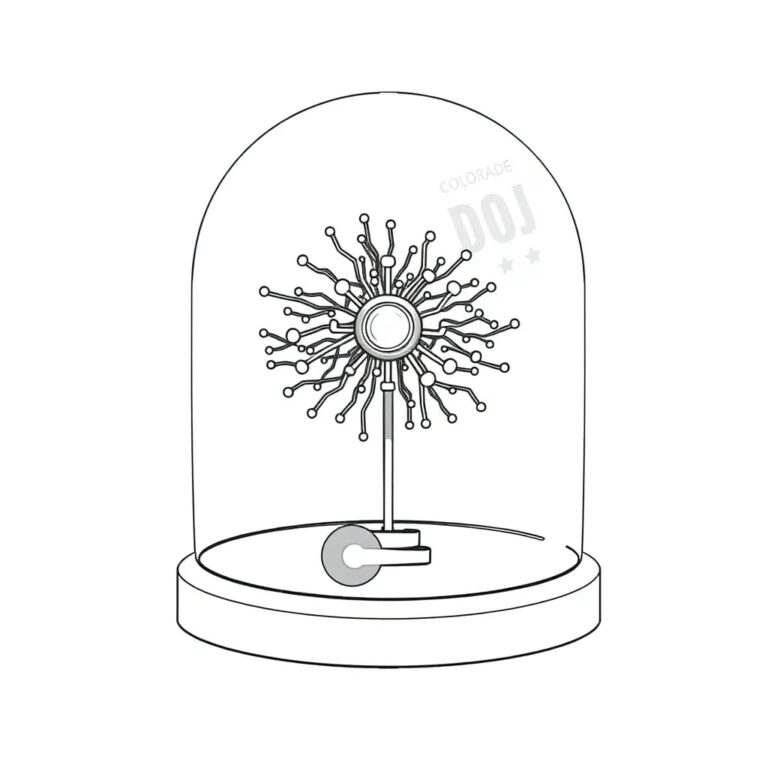 A futuristic, transparent AI neural network model encased in a glass dome, with a Colorado state flag subtly integrated into the base, and a DOJ seal etched onto the glass.
