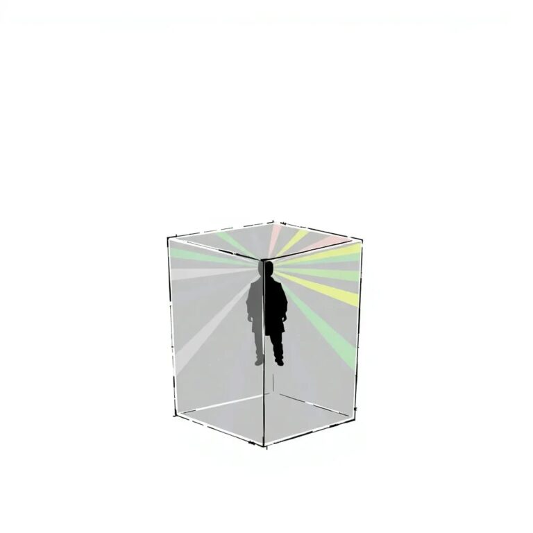 A translucent, ever-shifting glass prism that refracts light into a spectrum of colors, with some beams of light being absorbed or blocked by hidden, shadowy figures within the prism.