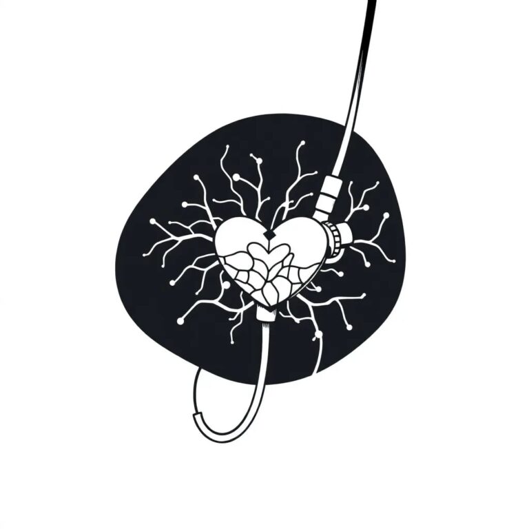 A stylized, interconnected web of neural networks woven into a medical stethoscope