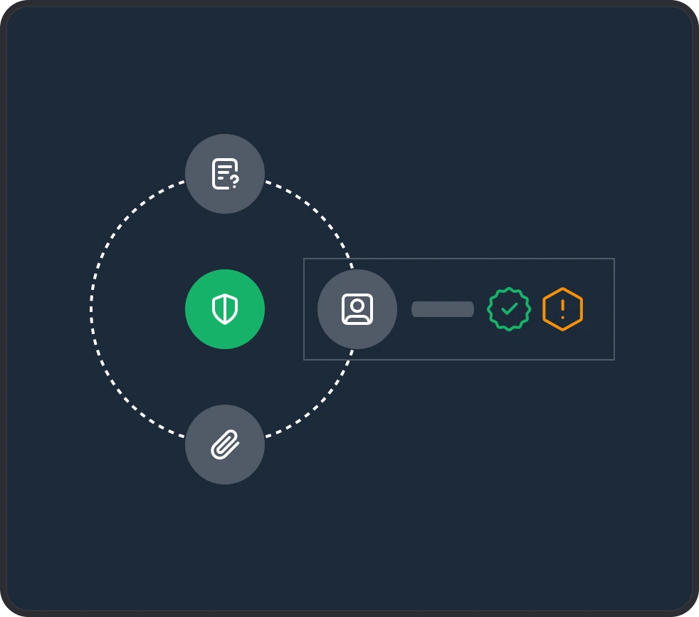 AI Sigil control completion flow: answer evaluations, attach evidence, track progress while the audit trail builds itself.
