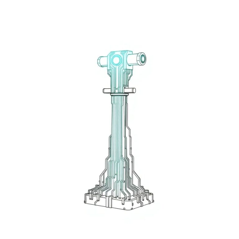 A futuristic, intricately designed AI neural network sculpture made of interconnected, glowing circuits that form the shape of a gavel