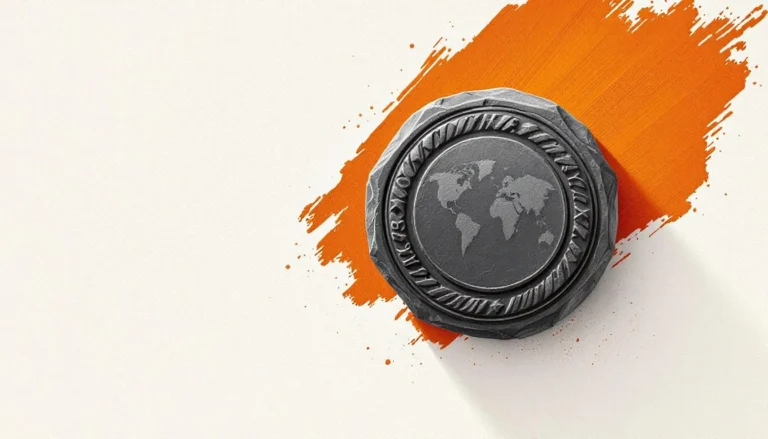 Gouache illustration of a heavy stone legal seal carved with overlapping continental borders, symbolising the global compliance landscape for artificial intelligence laws