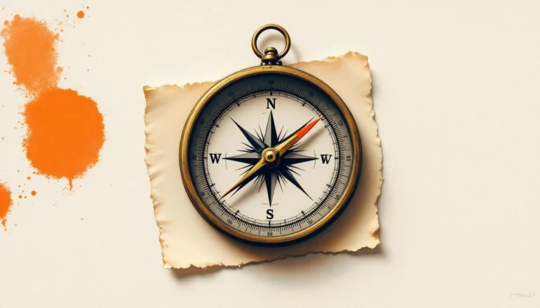 Gouache illustration of an antique brass compass with four needles pointing in different directions, on torn parchment, symbolising the four major AI governance frameworks